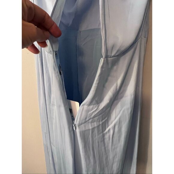 NWT Selfie Leslie Satin Like lLight Blue Jumpsuit - Picture 6 of 9